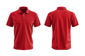 Red polo shirt, front and back view, mockup, transparent or isolated on white background