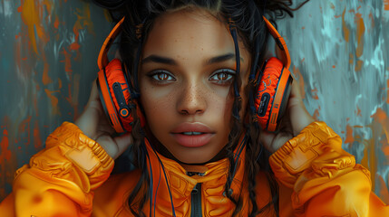 woman listening music from headphone