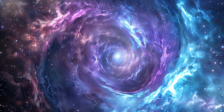 Vortex space background poster. Spiral galaxy creative wallpaper. Abstract concept banner. Digital raster bitmap illustration. AI artwork.