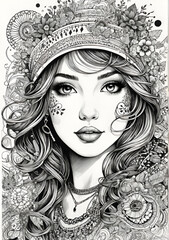 a charming pen and ink drawing of a cheeky girl