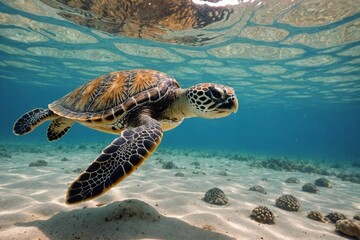 Obraz premium Hawksbill Sea Turtle hatchling swimming in the ocean