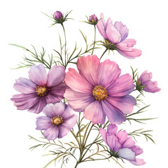 Cosmos flower in watercolor style isolated on transparent background