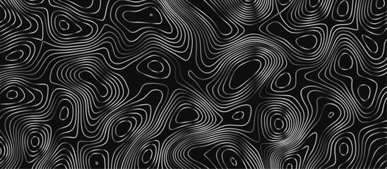 Abstract black background paper cut style with white wave curve line Luxury concept. Panorama view topography map contour background. Vector illustration. Line topography map contour background.	