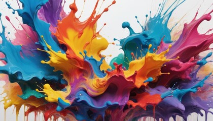 Dynamic splashes of multicolored paint captured in mid-air, creating an energetic and vibrant abstract visual.. AI Generation