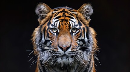 Sumatran Tiger in Natural Habitat. Frontal Shot of Panthera tigris sumatrae, Radiating a Sense of Calm Power. - obrazy, fototapety, plakaty