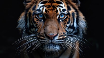 Sumatran Tiger in Natural Habitat. Front View Portrait of Panthera tigris sumatrae, Exuding Power and Grace. - obrazy, fototapety, plakaty