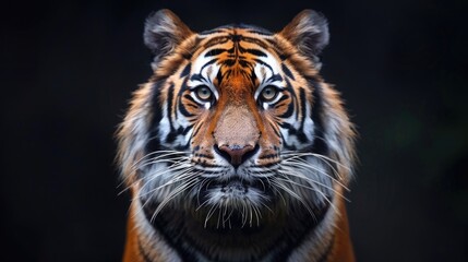 Fototapeta premium Sumatran Tiger in Natural Habitat. Front View Portrait of Panthera tigris sumatrae, Exuding Power and Grace.