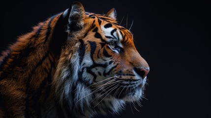 Naklejka premium Sumatran Tiger in Natural Habitat. Side Profile of Panthera tigris sumatrae, Embodying Quiet Majesty Amidst the Wild.