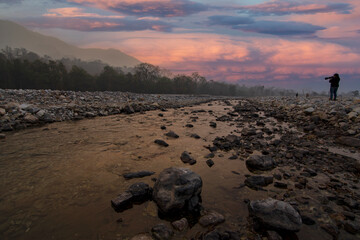 Sunrise view of Jayanti river at Buxa Tiger Reserve