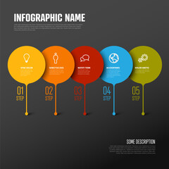 Dark infographic template with big bubble pointers on the horizontal line