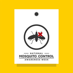 National Mosquito Control Awareness Week. Mosquito and paper. Suitable for cards, banners, posters, social media and more. Yellow background.
