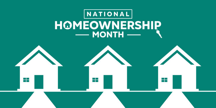 National Homeownership Month. Home. Great for cards, banners, posters, social media and more. Green background.
