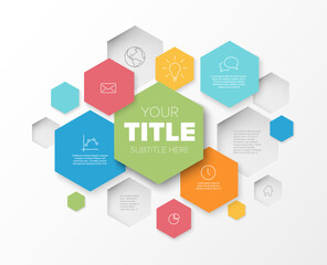 Simple infographic template with various information in hexagon boxes - 783007263