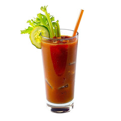 Spicy Bloody Mary Cocktail with Garnishes on Transparent Background - Classic Brunch Drink