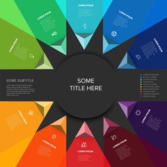 Vector dark multipurpose Infographic template with ten triangle arrows elements - 783008014