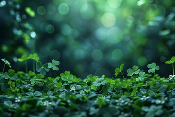 A soft-focus image highlighting a luscious field of clover, with a dreamy green color palette that soothes the soul and calms the mind