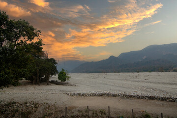 Sunrise view of Jayanti river bed at Buxa Tiger Reserve