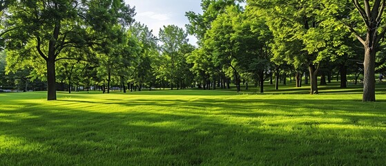 Lush green grass and trees in a peaceful park setting