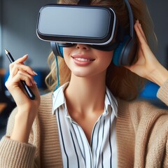 Beautiful woman wearing VR glasses
