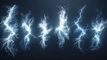 Fotobehang A series of stylized lightning strikes representing power and intensity on a white canvas. © ChubbyCat