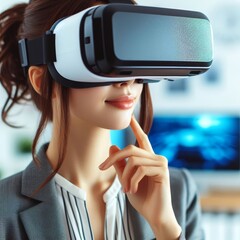 Beautiful woman wearing VR glasses