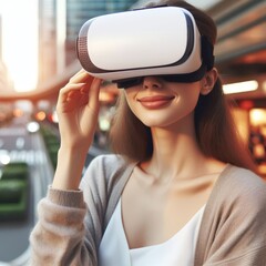 Beautiful woman wearing VR glasses