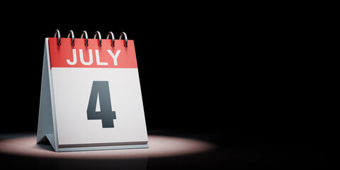 July 4 Calendar Spotlighted on Black Background