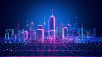 Smart city dot point connect with gradient grid line, connection technology metaverse concept generative AI