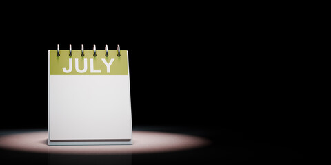 July Calendar Spotlighted on Black Background, Blank Day