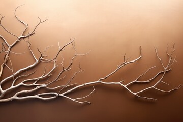 Artistic arrangement of leafless tree branches on a smooth brown backdrop, invoking a serene ambiance. Bare Tree Branches on Textured Background - obrazy, fototapety, plakaty