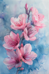 Vibrant watercolor painting capturing the essence of spring blooms with delicate blending and textures.