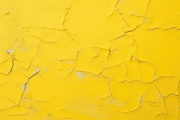 Naklejka premium Vivid yellow wall with a detailed network of cracks and peeling paint, highlighting texture and decay. Cracked Yellow Paint Texture on Wall