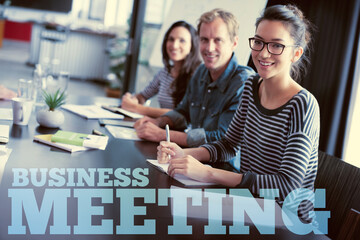 Business people. meeting and teamwork with words for collaboration, planning and staff in book...