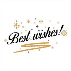 Best wishes. Beautiful greeting card poster, calligraphy black text word golden star fireworks. Hand drawn, design elements. Handwritten modern brush lettering, white background isolated vector