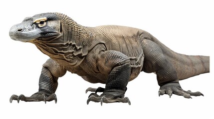 Fototapeta premium A Komodo dragon being on guard with its head up (isolated)