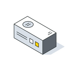 Isometric illustration of a metal box with a yellow square logo