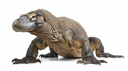 Obraz premium A Komodo dragon being on guard with its head up (isolated)