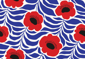 Cute poppy flower seamless pattern.