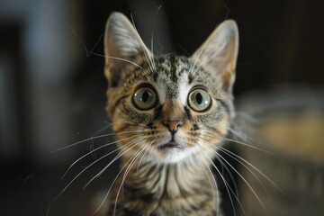 Cute tabby cat with big eyes looking at the camera