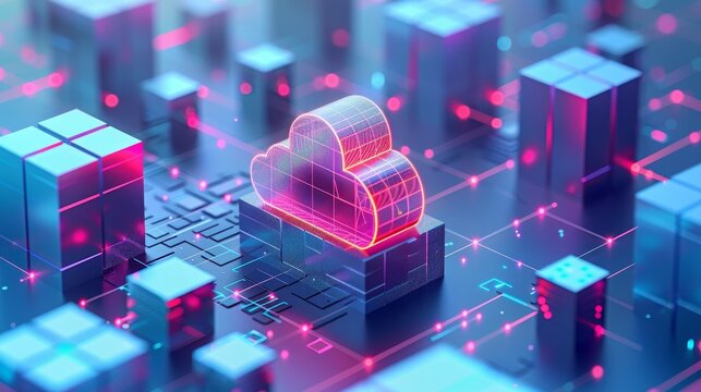 Cloud Networking: A 3D vector illustration of a network of interconnected cloud servers