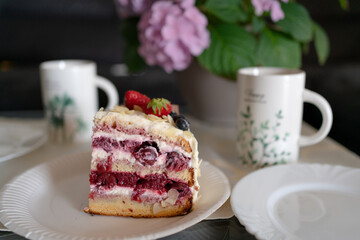 Piece of cake with cherries