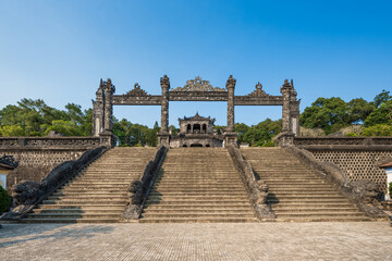 Fototapeta na wymiar Architectual Tomb of Emperor Khai Dinh (Lang Khai Dinh), Hue city, Vietnam. The most beautiful tomb of the kings Hue, popular tourist destination in Asia.
