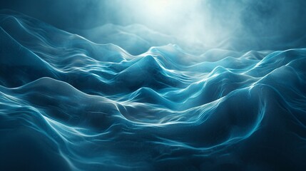 Mystical Blue Data Flow Landscape with Abstract Waves - obrazy, fototapety, plakaty
