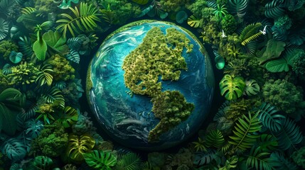 Obraz na płótnie Canvas Environmental Conservation: A 3D vector illustration of a globe surrounded by lush forests