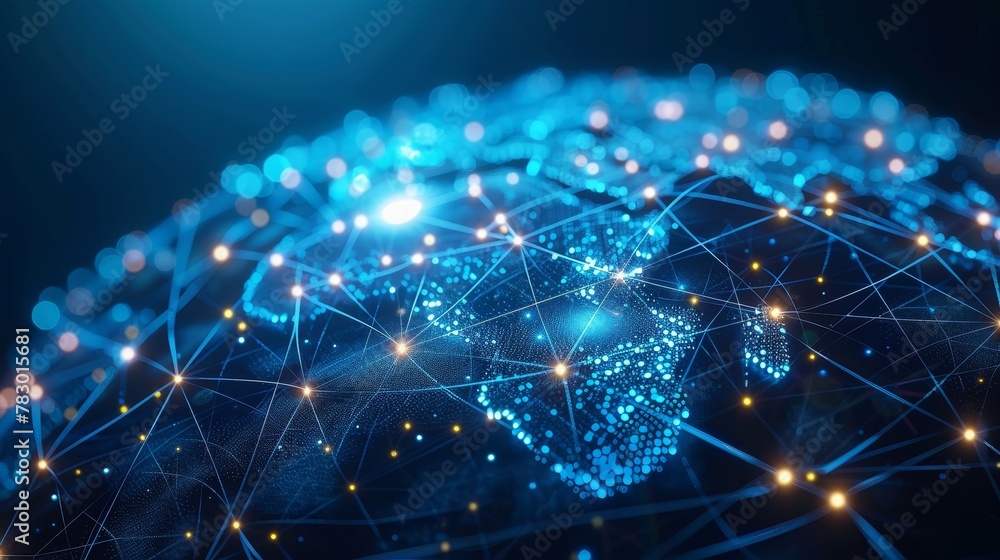 Poster global connectivity: a 3d vector illustration of a globe with digital network lines connecting