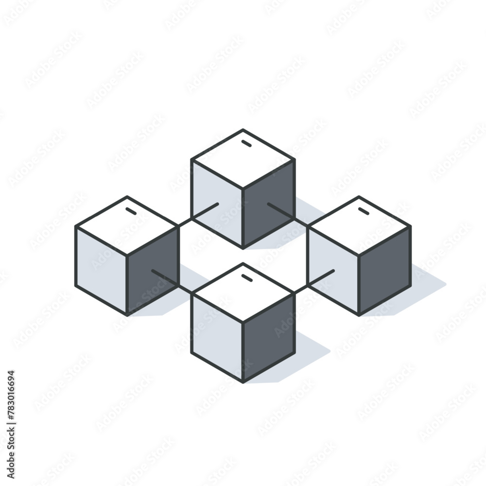 Poster blockchain isometric icon. block validation in the blockchain. blockchain technology. abstract hexag