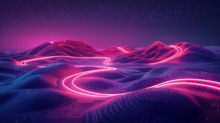 Obraz premium Glowing neon golf: A 3D vector illustration of a neon pink and purple