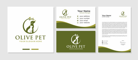 Olive Pet Logo Vector , Dog and Cat Green Logo , Business Card and Letterhead