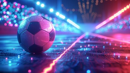 Glowing Neon Soccer: A 3D vector illustration of a soccer ball emitting a neon glow