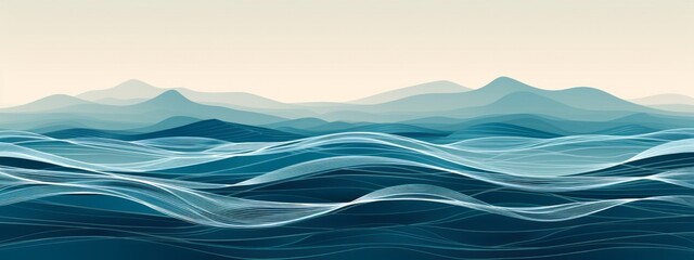 Abstract texture Background template of water. sea. aqua. ocean. river. or mountain. doodle Seamless wavy line curve linear wave free form repeat Pattern stripe ripple - obrazy, fototapety, plakaty